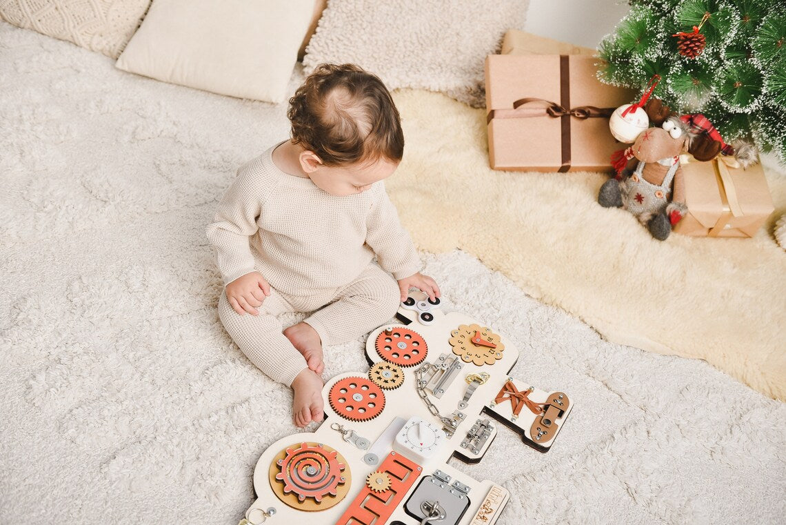 Montessori Activity Board, Toddler Busy Board for Boys, Toddler Busy Board  for Girls, First Birthday First Learning Christmas Toddler Gift 